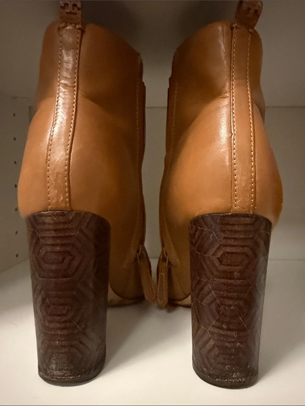Tory Burch Tan Leather Block Heel Ankle Boots